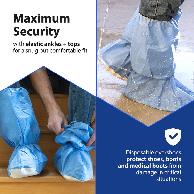 Quest Protective Apparel Quest Shoe Covers Disposable Non Slip Booties for Boots and Shoes- Indoors Shoe Cover Protectors - Secure Bootie Coverings with Straps - Blue, Small, 3 Pairs - Image 5